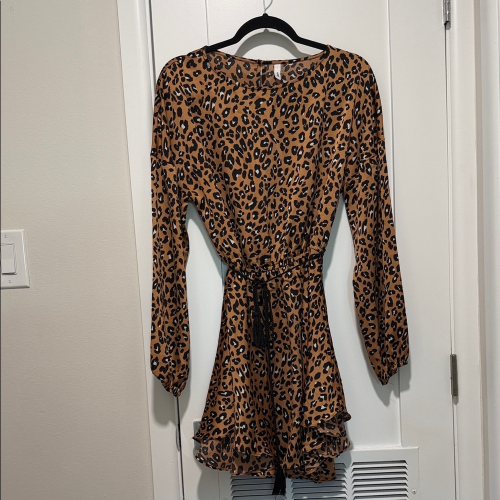 Glam Animal Print Long Sleeve Dress